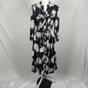 Phase Eight UK Black White Floral Long Sleeve Midi Dress US 4 Business Casual